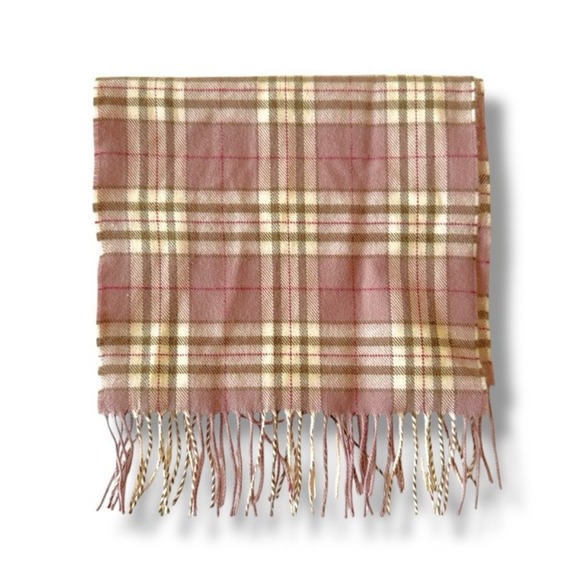 Scotland Cashmere Scarf Mauve Pink Plaid Classic Rectangle Scarf with Fringe EUC - Picture 1 of 4
